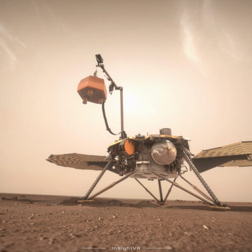 InsightVR app showing NASA InSight lander on Mars surface for seismic research