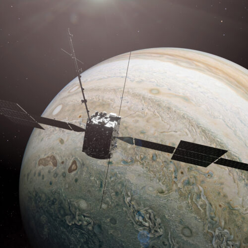 VR2Juice VR application featuring ESA JUICE spacecraft near Jupiter