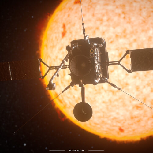 the Solar Orbiter probe in front of the sun